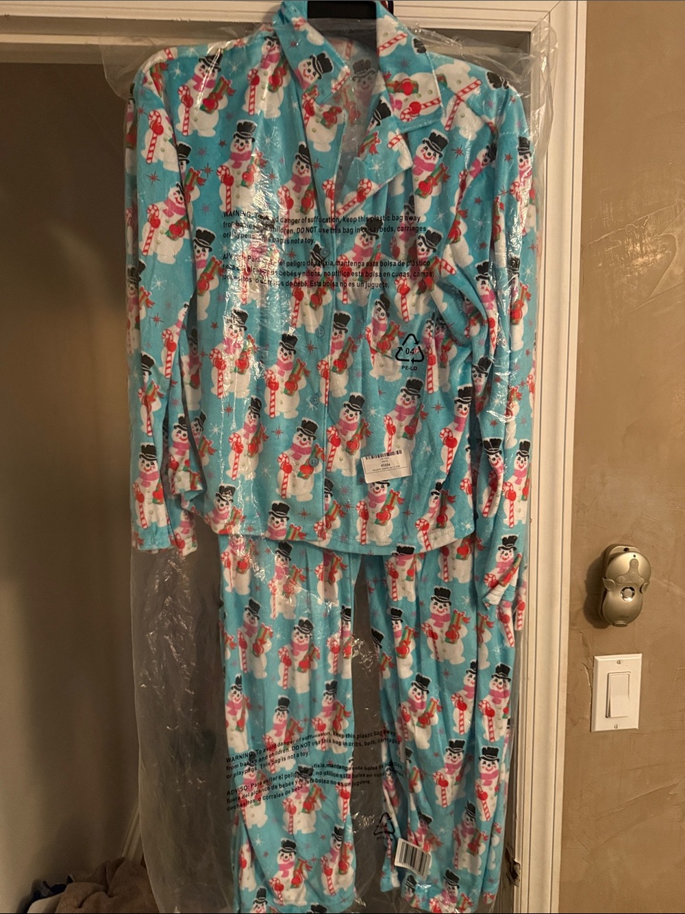 Women Snowman Print Pajama Set - Light Blue Size S 4-6